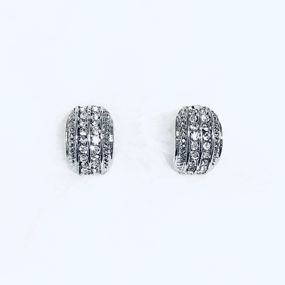Lovely Crescent Silver CZ Diamond Post Earrings